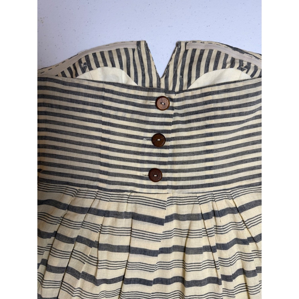 Maeve Anthropologie Striped Strapless Linen Blend Mini Dress Green Trim Size 6 - Picture 5 of 9